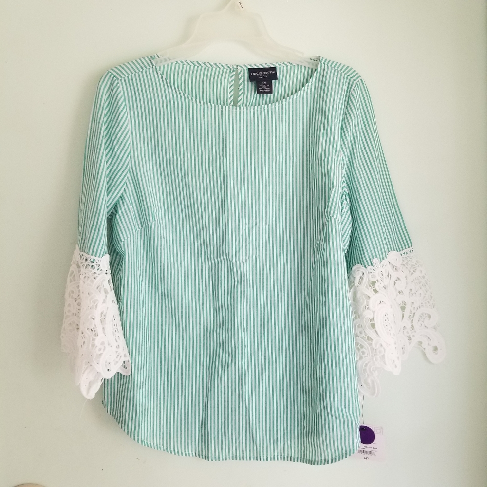Liz Claiborne  Blouse Sz.Petite Green/White PM
